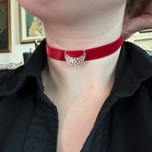 Red Moon Choker, Red Velvet Choker, Moon Jewelry, Gothic